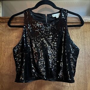Black Sequin crop top with zipper back